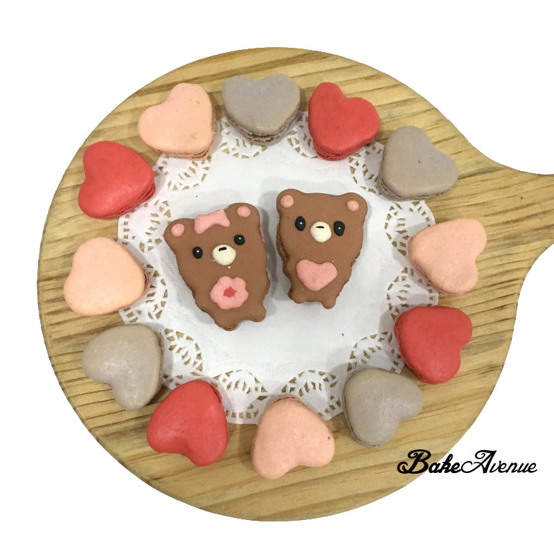 Valentine's Day Heart + Bear Macarons (12 Pcs Hearts + 2 Pcs Bears)